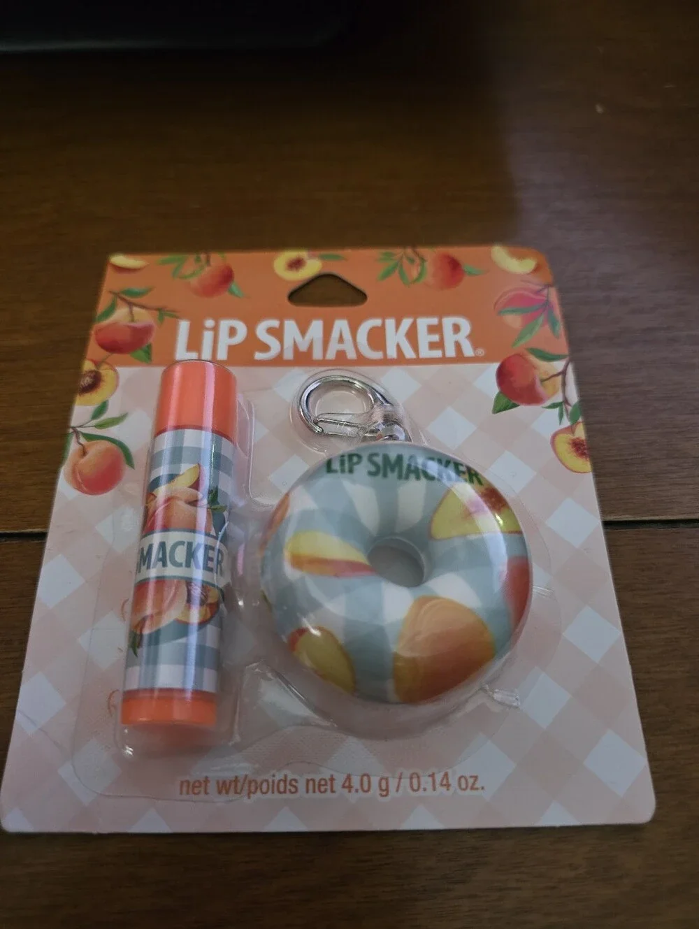 NWT Lip Smacker Peach Lip Balm w/ Mini Tote Bag Floatie Keychain - Summer Travel